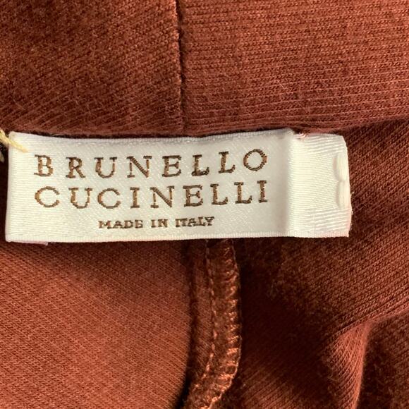 BRUNELLO CUCINELLI Size L Red Burgundy Cotton Blend Ribbed Cowl Neck Pullover - Picture 4 of 5